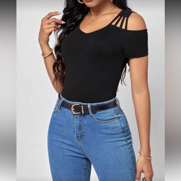 Black Cold Shoulder Top - Picture 1 of 6